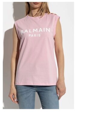 Balmain Light Pink Logo Tank with Gold Buttons NWT